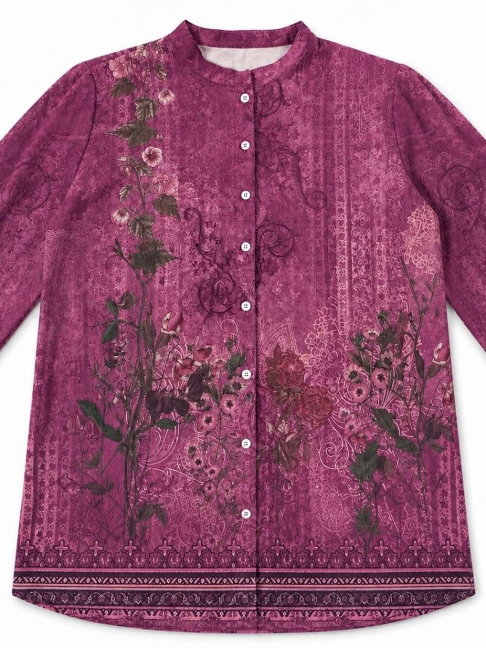 Women’s Mauve Boho Blouse Romantic Floral Button Up Shirt Lightweight Flowing Co
